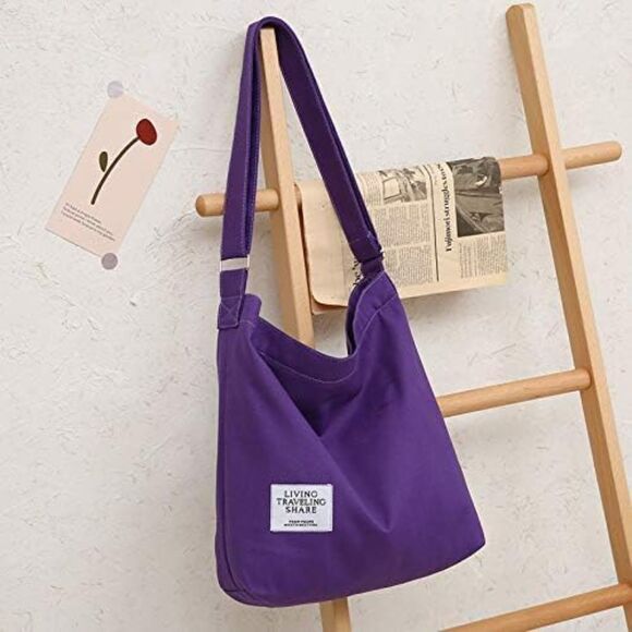 Women's Purple Imported Canvas Retro Large Size Shoulder Crossbody Tote Bag - Picture 3 of 4